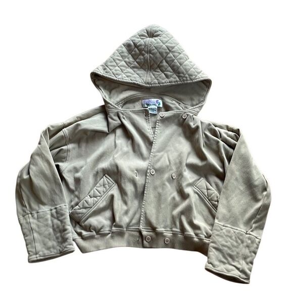 Y2K Vintage Fortune Cookie Quilted Hoodie Sweatshirt Jacket Cropped Tan Small - Picture 1 of 5